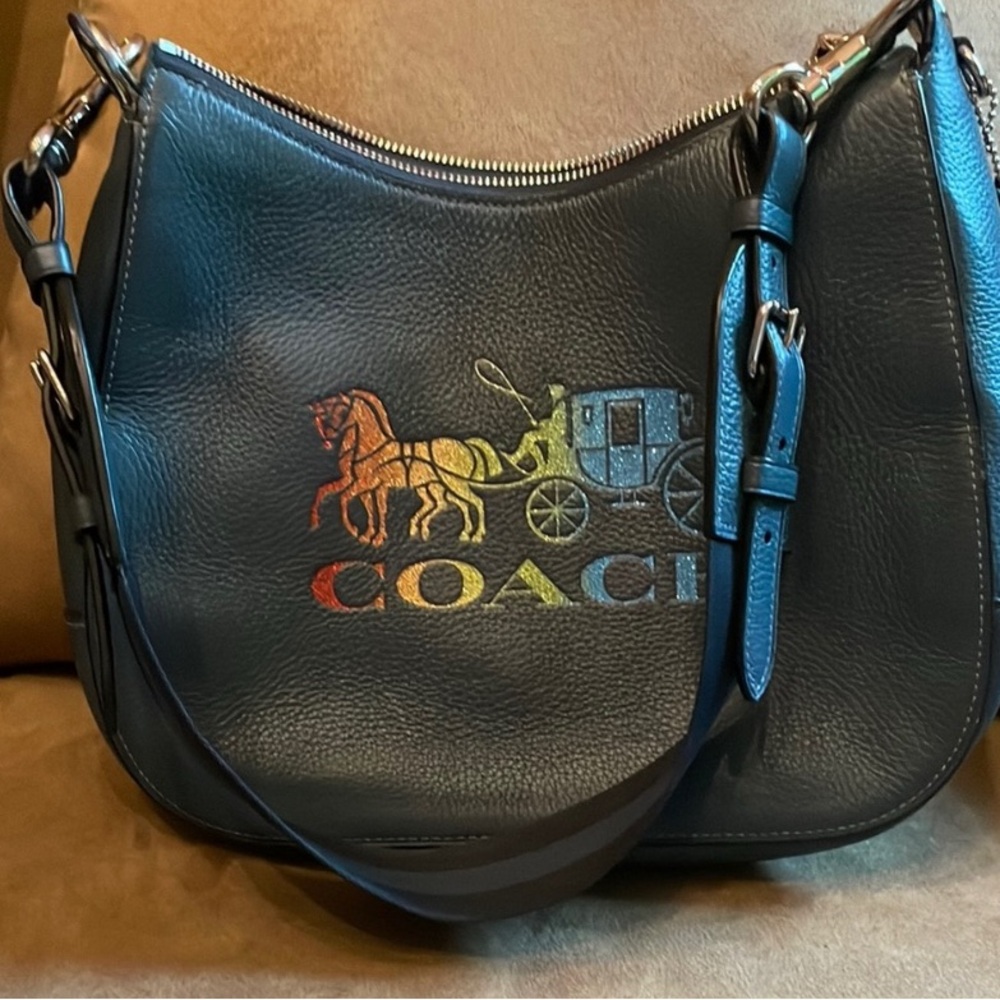 Limited edition Coach glitter rainbow horse and carriage shoulder bag